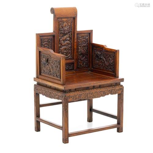 Chinese Huanghuali dragon throne chair, Guangxu,