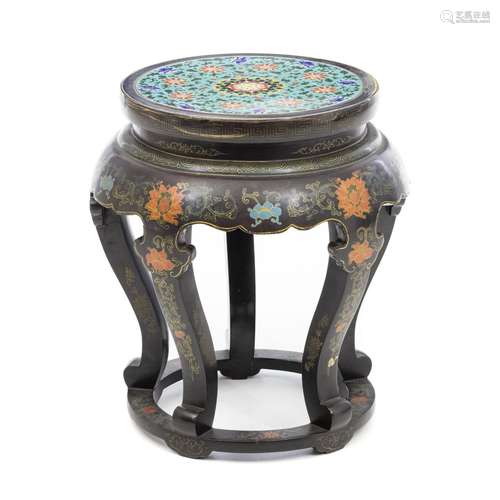 Chinese lacquer vase stand with cloisonné top