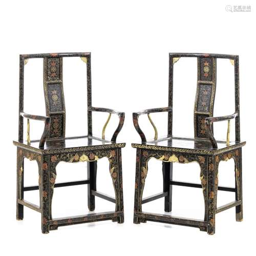 Pair of Chinese lacquer armchairs