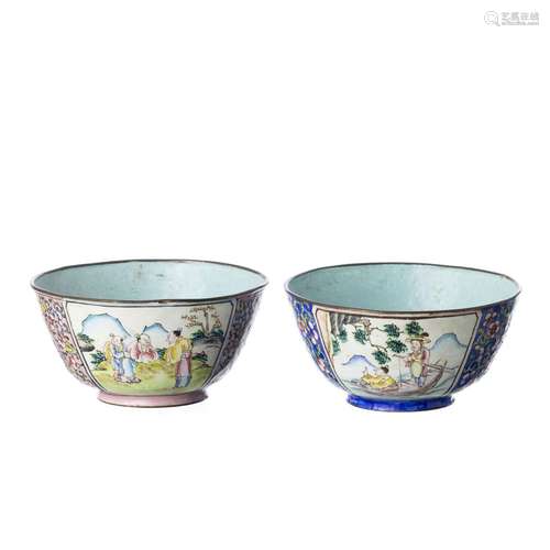 Two Canton enamel bowls