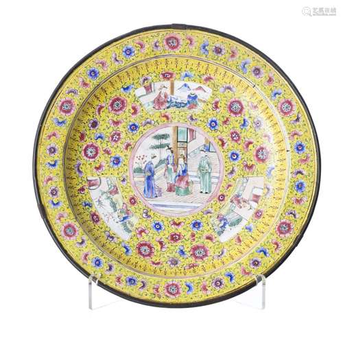 Canton enamel figural plate