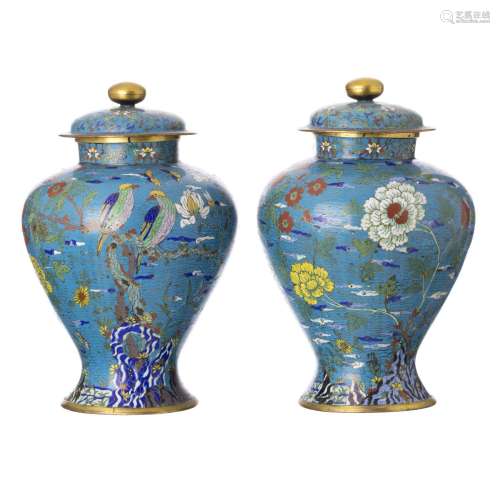 Pair of Chinese cloisonné lidded pots