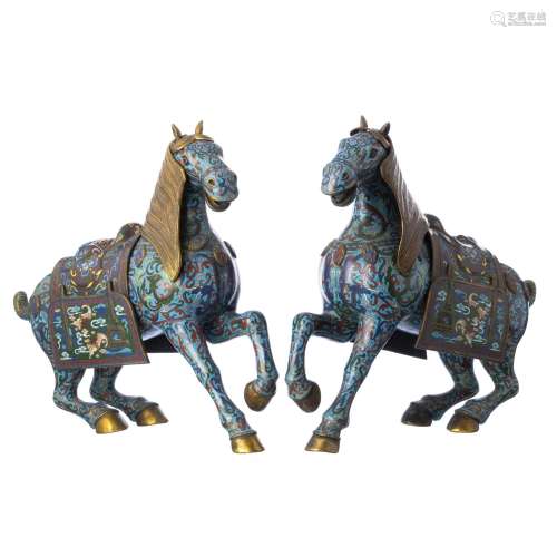 Pair of large Chinese cloisonné horses, 19th century