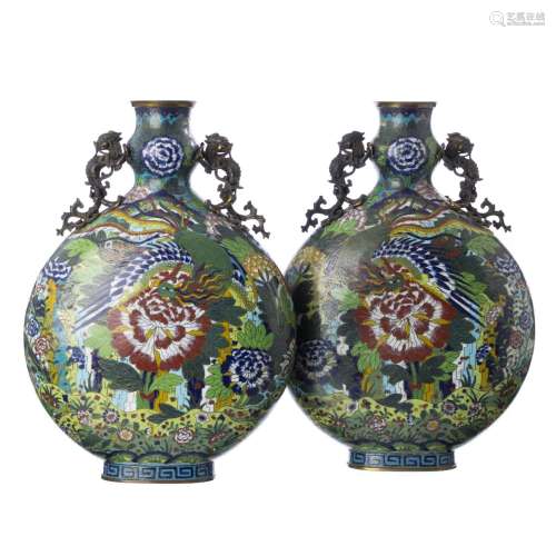 Pair of Chinese cloisonné Moonflasks