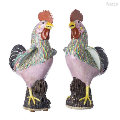 Pair of  Chinese porcelain roosters