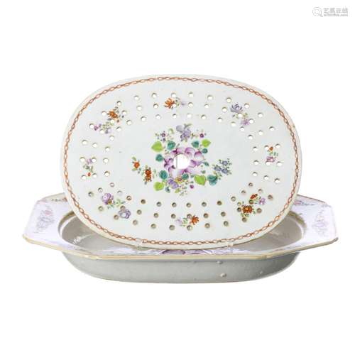 Chinese Porcelain meat platter with drainer, Qianlong