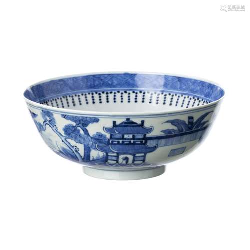 Chinese porcelain landscape bowl, Yongzheng