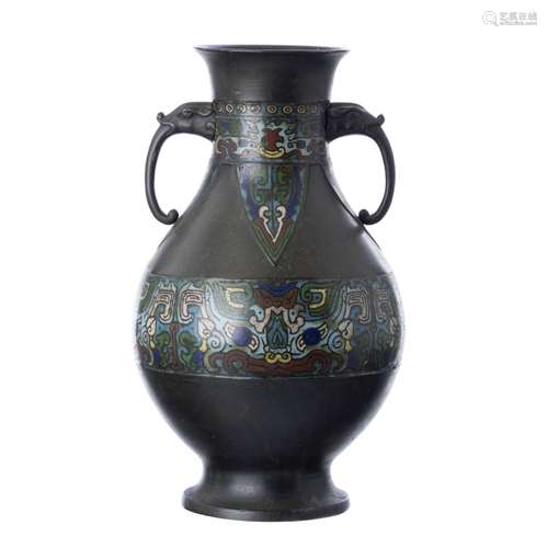 Japanese archaic style vase in cloisonné bronze