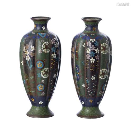 Pair of Japanese cloisonné metal floral vases