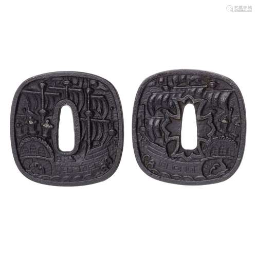 Namban Tsuba with foreign ship, Kurofune