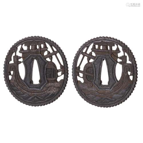 Namban Tsuba with foreign ship, Kurofune