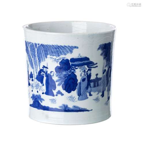 Brushpot with figures in Chinese porcelain