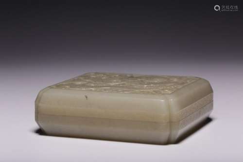 Hetian white jade dragon pattern square ink pad box