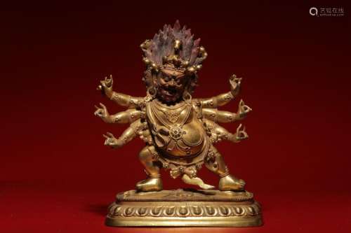 Gilt bronze six-armed statue of Mahakala