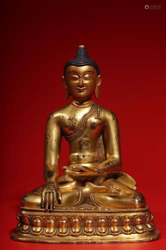 Gilt bronze seated Shakyamuni Buddha