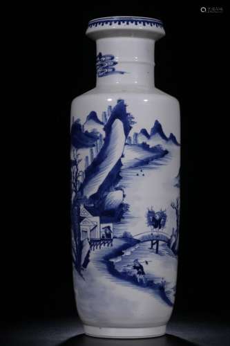Blue and white landscape figure figure stick mallet bottle