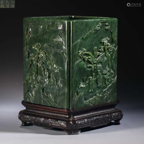 Qing dynasty jasper square pen holder