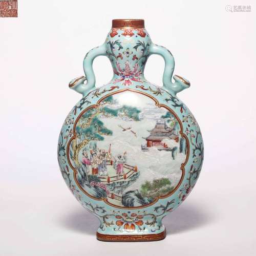 Qing dynasty foreign color Ruyi ear holding moon bottle