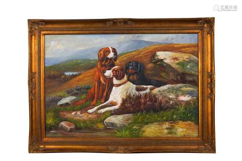 A Oil Painting of Double Hounds