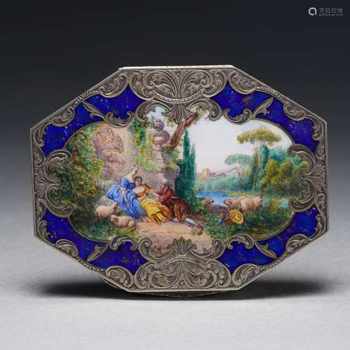 A Painted Enamel Silver Brooch