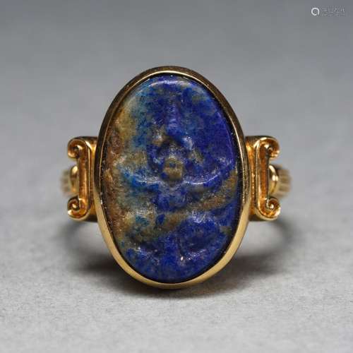 A Carved Lapis 18K Gold Ring