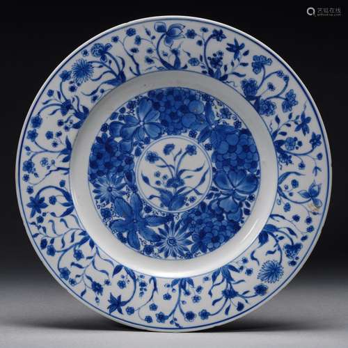 A Blue and White Floral Plate