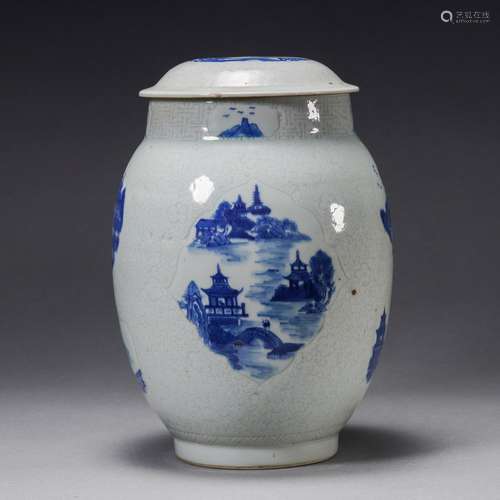 A Blue and White Landscape Jar