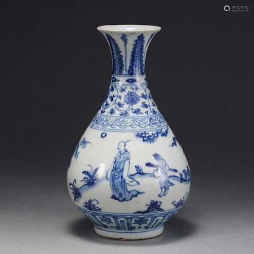 A Blue and White Figural Story Vase