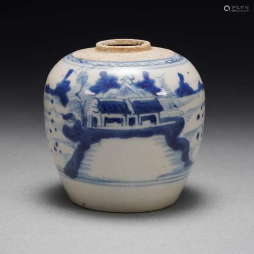 A Blue and White Landscape Jar