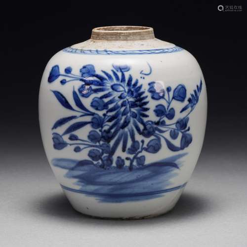 A Blue and White Floral Jar