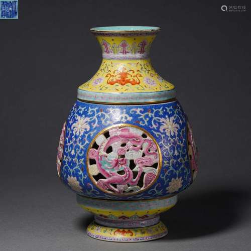 A Famille Rose Chilong Vase