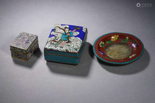 A Set of Three Cloisonne Enamel Scholar Items