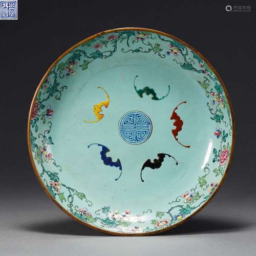 A Bronze Painted Enamel Dish