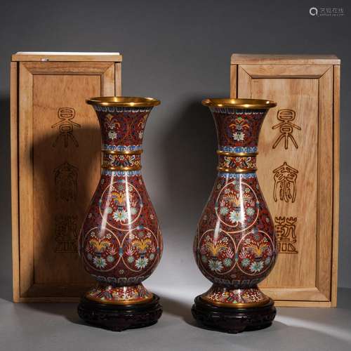 Pair Cloisonne Enamel Vases