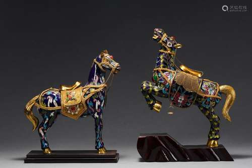 Two Cloisonne Enamel Horses