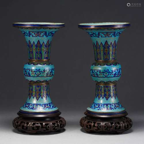 Pair Cloisonne Enamel Beaker Vases