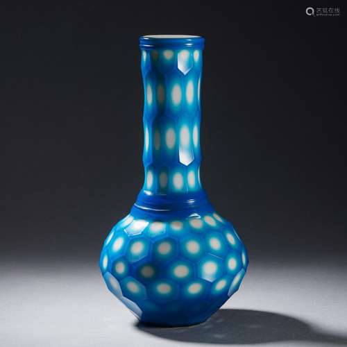 A Blue Overlay White Bottle Vase