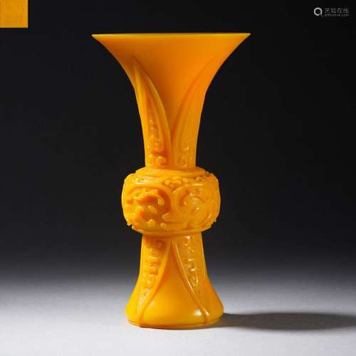 A Carved Yellow Glaze Beaker Vase Gu