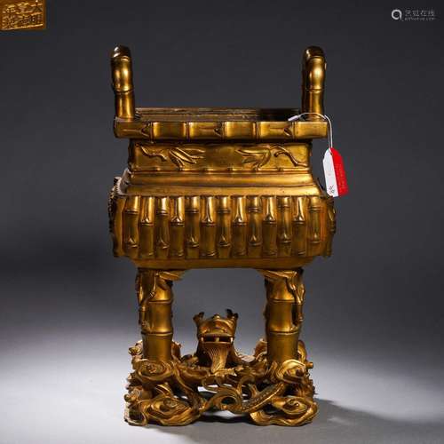 A Bronze-gilt Bamboo-form Censer