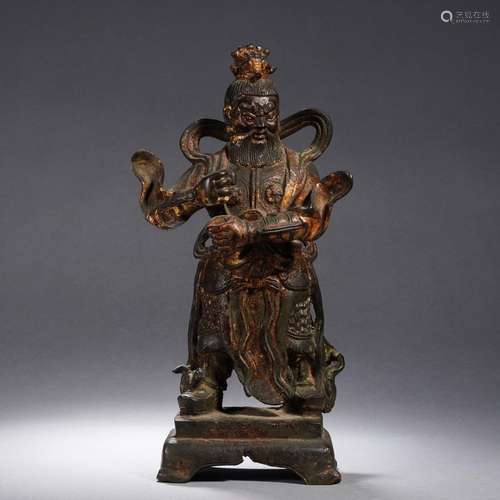 A Lacquer Painted Bronze Guardian