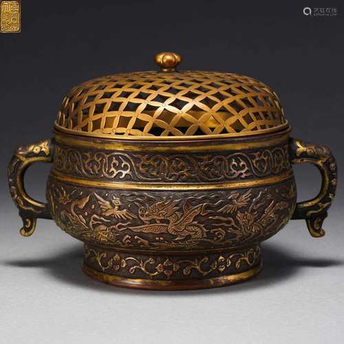 A Bronze Partly Gilt Censer with Cover