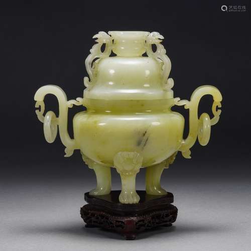 A Carved Jade Tripod Censer