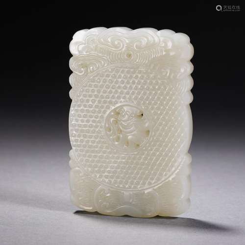 A Carved White Jade Panel