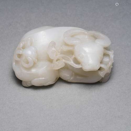 A Carved White Jade Buffalo