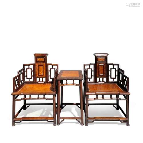 CHINESE ROSEWOOD CHAIR SET, QING DYNASTY