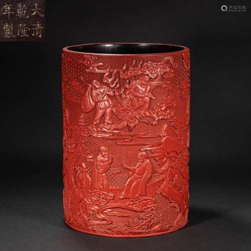 CHINESE LACQUER PAINTING CYLINDER, QING DYNASTY