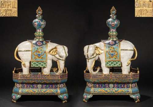 CHINESE CLOISONNE ELEPHANT PAIR, QING DYNASTY