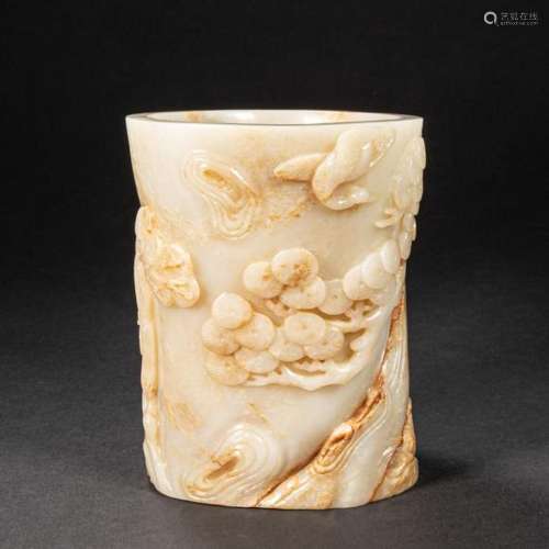 CHINESE HETIAN JADE PEN HOLDER, QING DYNASTY