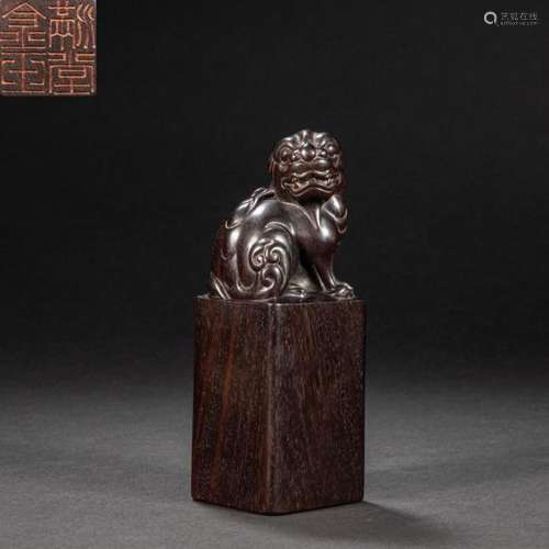 CHINESE RED SANDALWOOD SEAL, QING DYNASTY