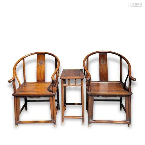 CHINESE YELLOW ROSEWOOD CHAIR PAIR, QING DYNASTY
